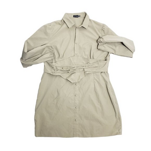 Pretty Little Thing Plus Size 18 Khaki Corset Detail‎ Puff Sleeve Shift Dress